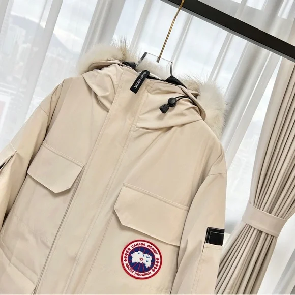 Canada Goose Expedition Parka in White | Unisex Cold Weather Hooded Jacket - Picture 6 of 8